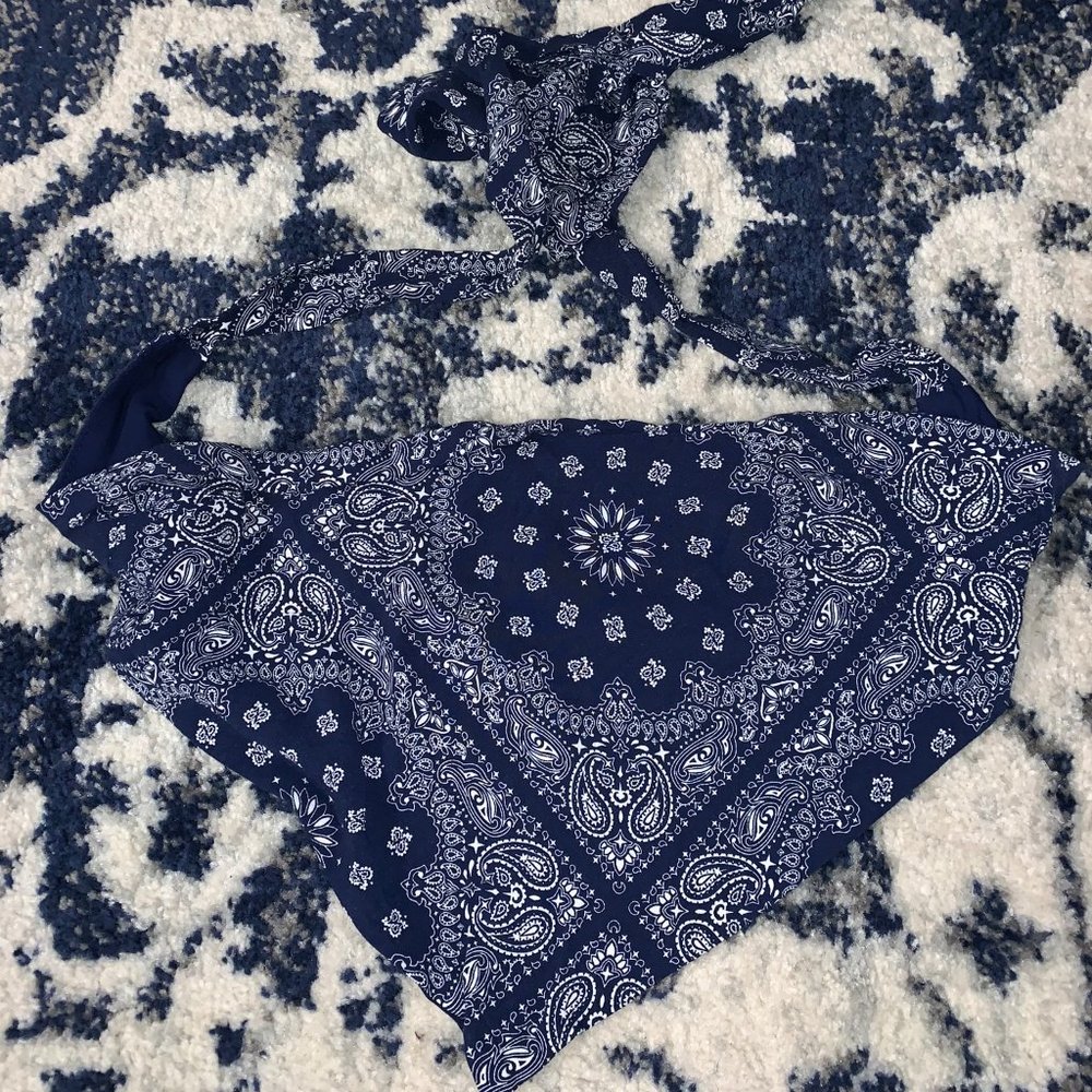 Blue Paisley Bandeau Top with Back Tie